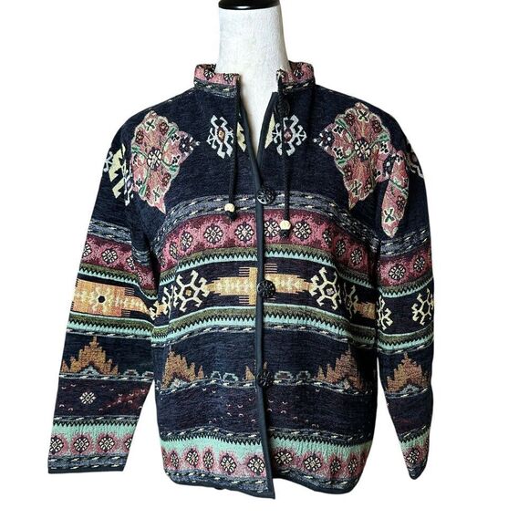 Vintage 90s Flashback Boho Tapestry Jacket S | Aztec Southwestern Tribal Folk - Picture 1 of 7